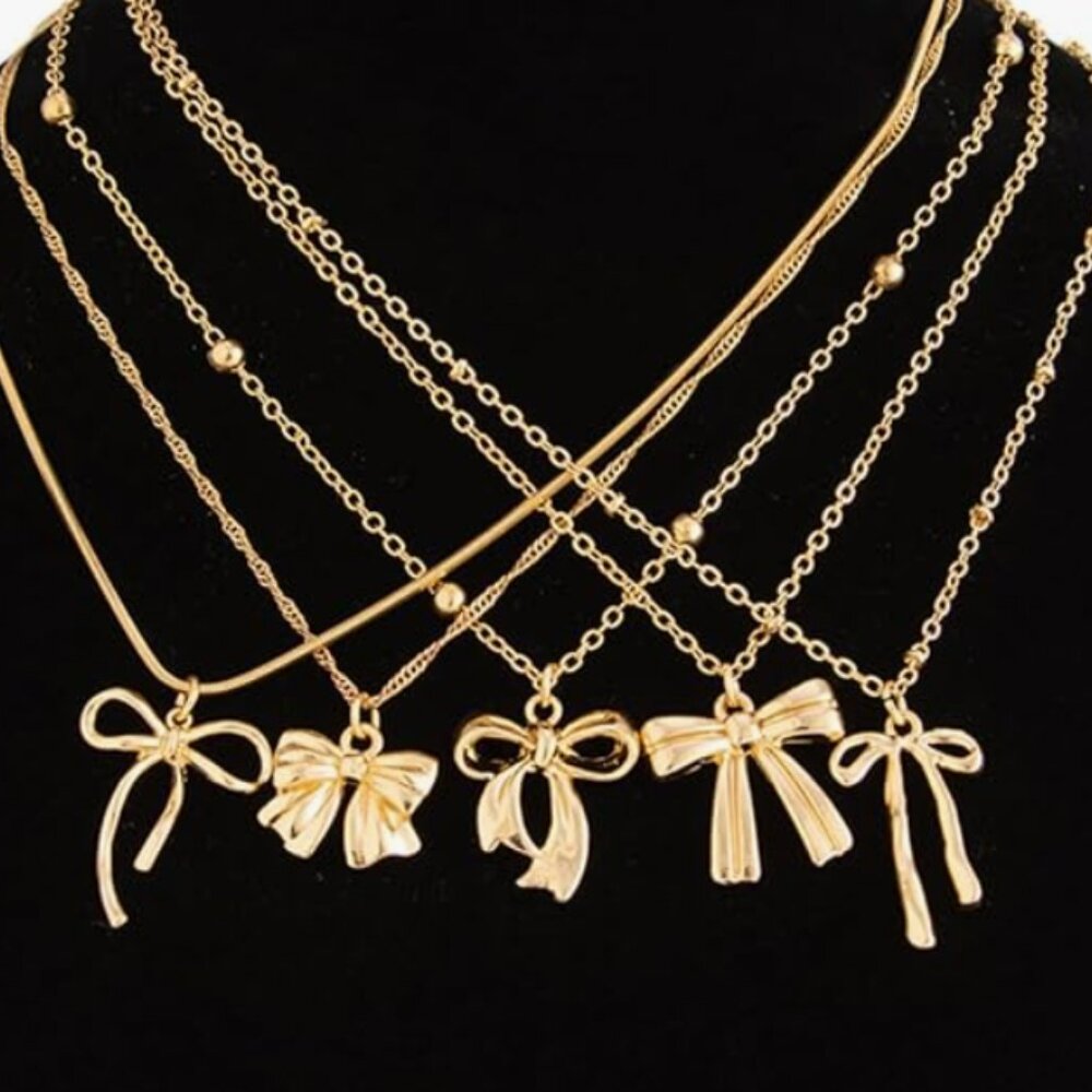 Gold Bow Necklace Stack Set - Picture 4 of 4